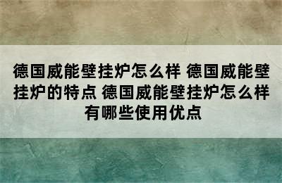 德国威能壁挂炉怎么样 德国威能壁挂炉的特点 德国威能壁挂炉怎么样 有哪些使用优点